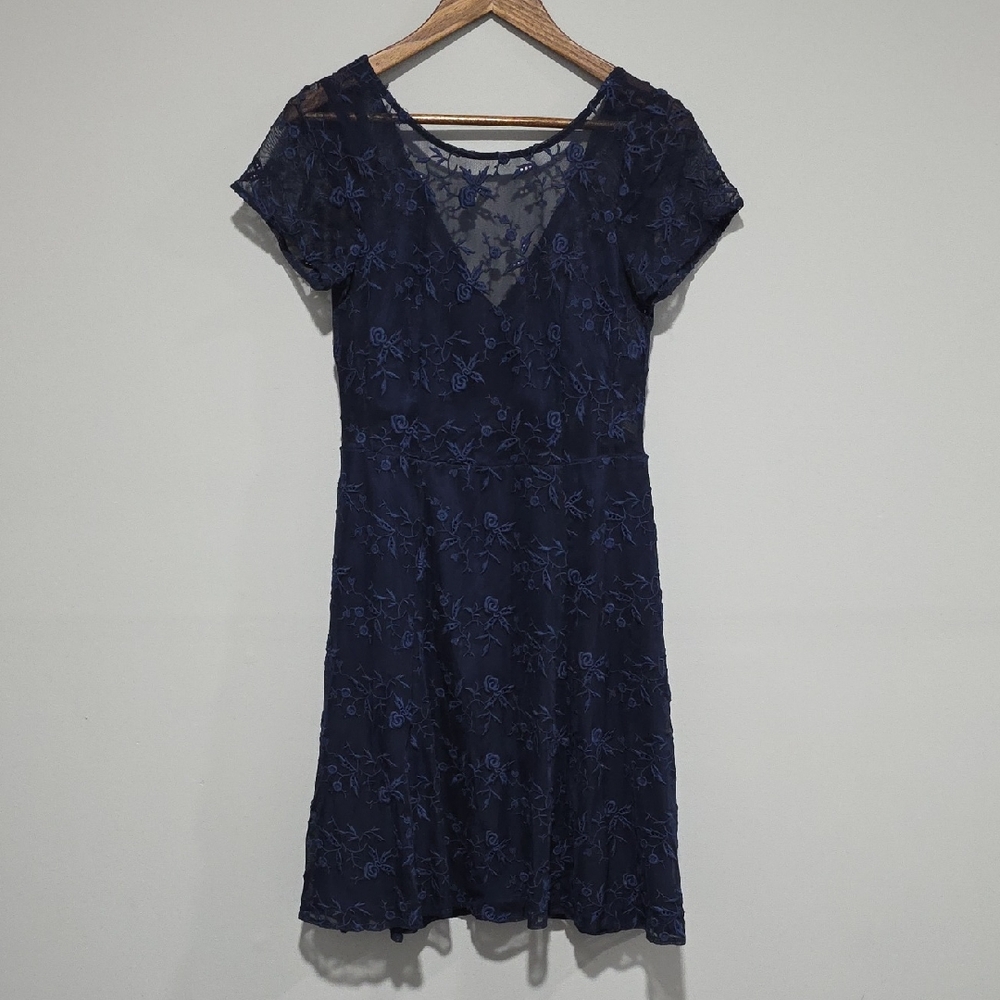 Nanette Lepore Womens 10 Around the World Sheath Dress Navy Blue Lace Bow Detail